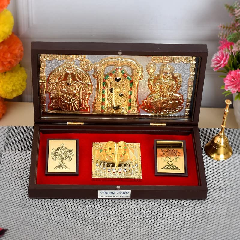 Ac Anand Crafts Tirupati Balaji Idol With Charan Paduka | Tirupati Balaji Photo With Frame | Charan Paduka Box For Pooja, Weedin